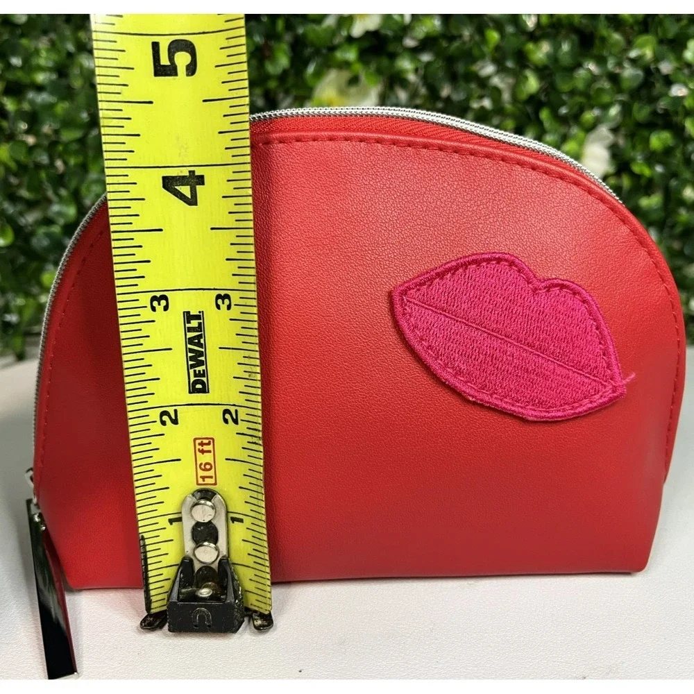 Lancome RED Lips Kiss Bag Zip Around Cosmetic Makeup Travel Case - NEW